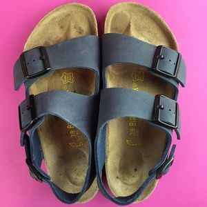 Size 38 Navy Blue Birkenstock Milano Birko-Flor